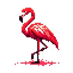 흰 배경, 홍학, 픽셀아트 (white background, Flamingo, pixel art)