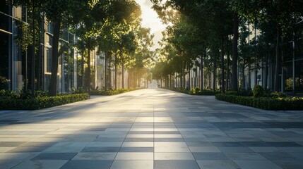 Fototapeta premium A city highway sleek style, contemporary buildings with large glass windows and geometric designs