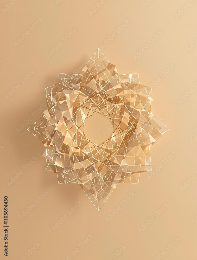 Poster geometric shape formation on a smooth beige surface creating an abstract visual effect, modern decor