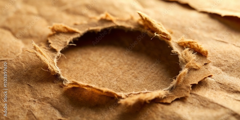 Aufkleber torn and worn-out brown paper with circular hole for crafting and diy projects, ideal for textures a