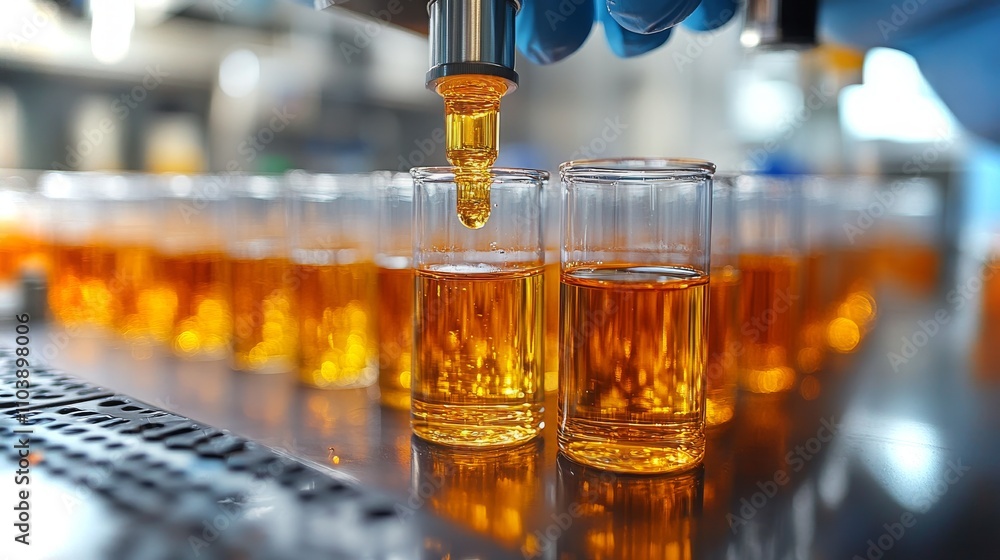 Poster filtering amanita muscaria extract in a laboratory using precision equipment during daylight hours