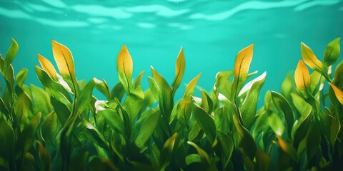 Obraz premium environmental consideration conservation nature concept. Underwater plants with vibrant green leaves and golden tips.