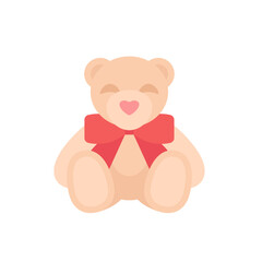 Teddy Bear with Red Bow, isolated flat illustration in transparent background