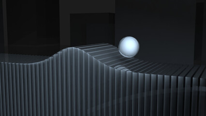 Abstract 3d glass wave concept in dark background 