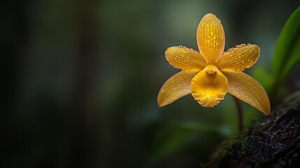 Stunning Photorealistic Yellow Orchid with Detailed Petals on a Dark Background for Nature Lovers and Floral Decor