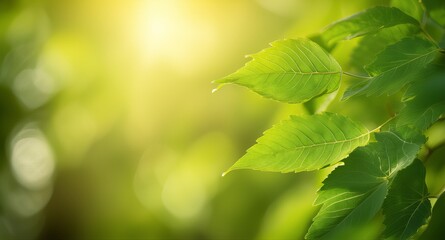 Green leaves in sunlight with soft focus