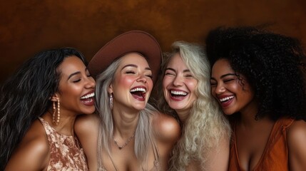Obraz premium Four women are smiling and laughing together