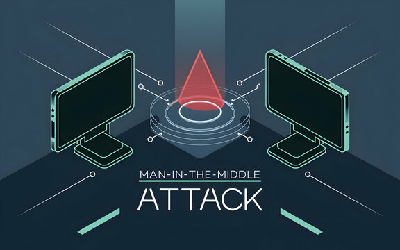 Man-in-the-Middle Attack: Isometric Illustration 