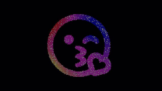 Icon kiss wink heart is made up of LED square shapes that shimmer and flicker. There are black dead diodes. In-Out looped. Alpha BW at the end