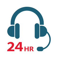 Modern Headset Icon with 24HR Support Design.
