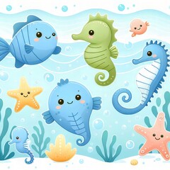 Cute Sea Animal Illustration Pattern