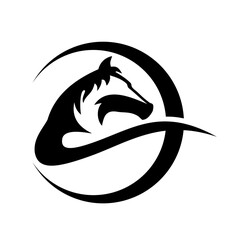 Black horse head silhouette logo illustration