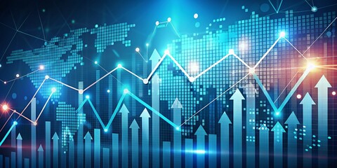 Naklejka premium Up Arrows with Connecting Dots and Lines Symbolizing Financial Growth in Stock Market Investments, Ideal for Illustrating Financial Charts and Economic Progress