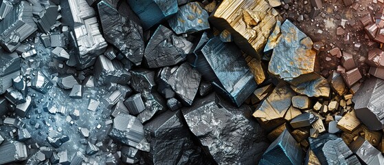 High-Resolution Close-up of Lithium-ion Battery Mineral Samples: Cobalt, Nickel, Manganese, and Graphite