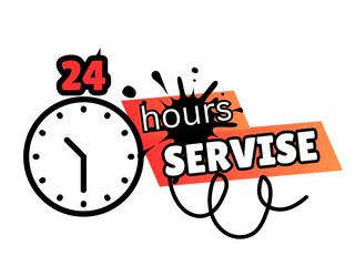 24-Hour Service Illustration - Round-the-Clock Customer Support Concept