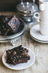 Chocolate avocado brownies with espresso cups 