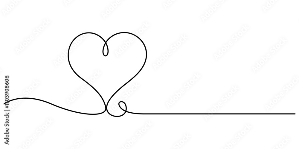 Poster continuous line drawing of heart. one line drawing background. vector illustration. single line love