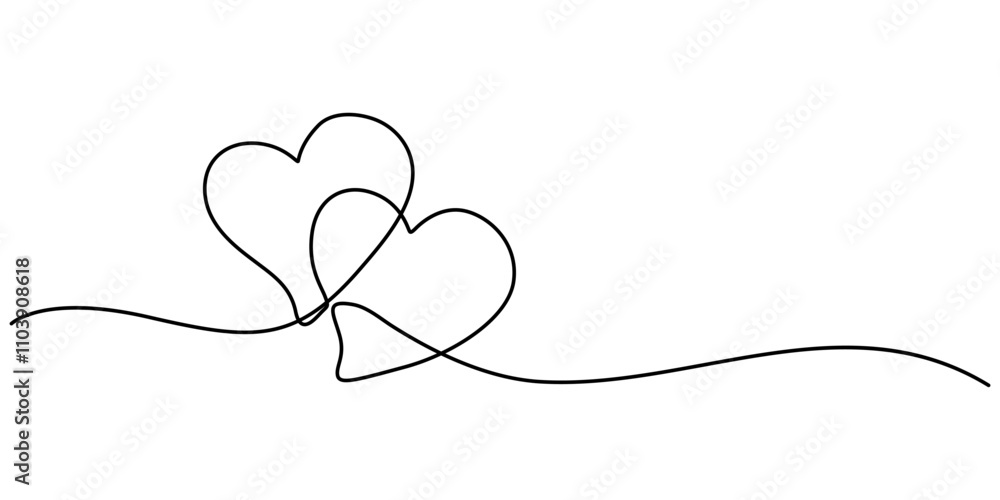 Poster continuous line drawing of heart. one line drawing background. vector illustration. single line love