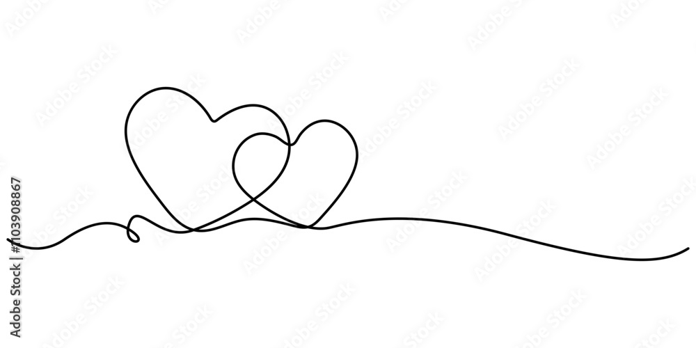 Poster continuous line drawing of heart. one line drawing background. vector illustration. single line love