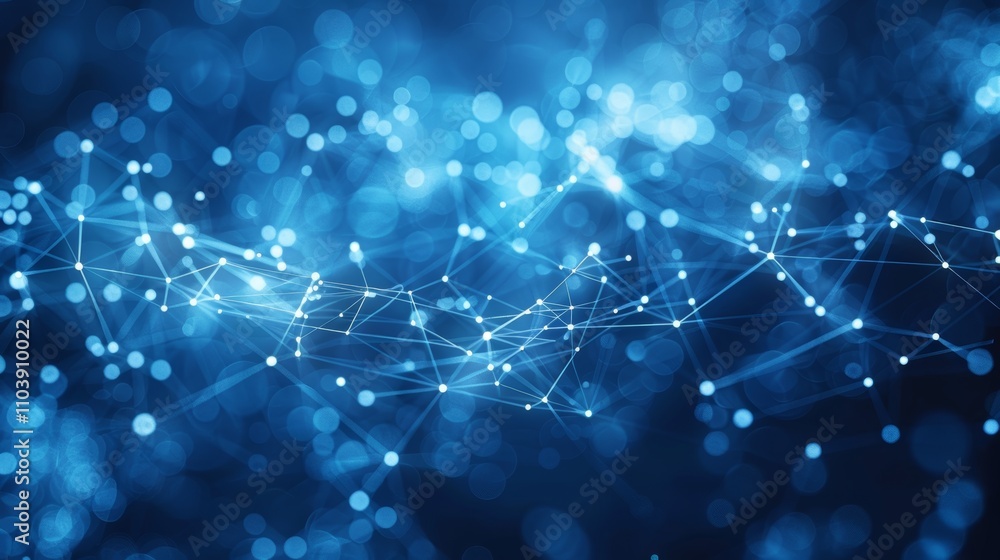 Poster a network of glowing blue dots and lines creates a dynamic pattern across a dark backdrop, symbolizi