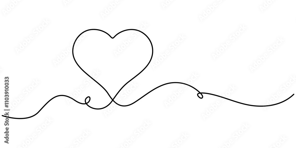 Poster continuous line drawing of heart. one line drawing background. vector illustration. single line love