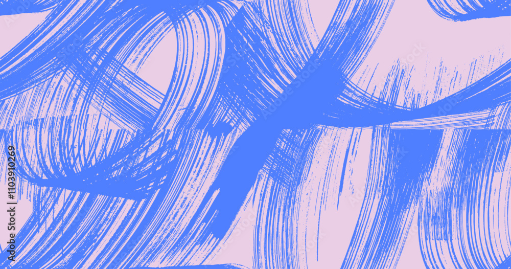 Poster seamless pattern grainy spiral bold brush stroke with blue spray texture. vector distress damaged ed