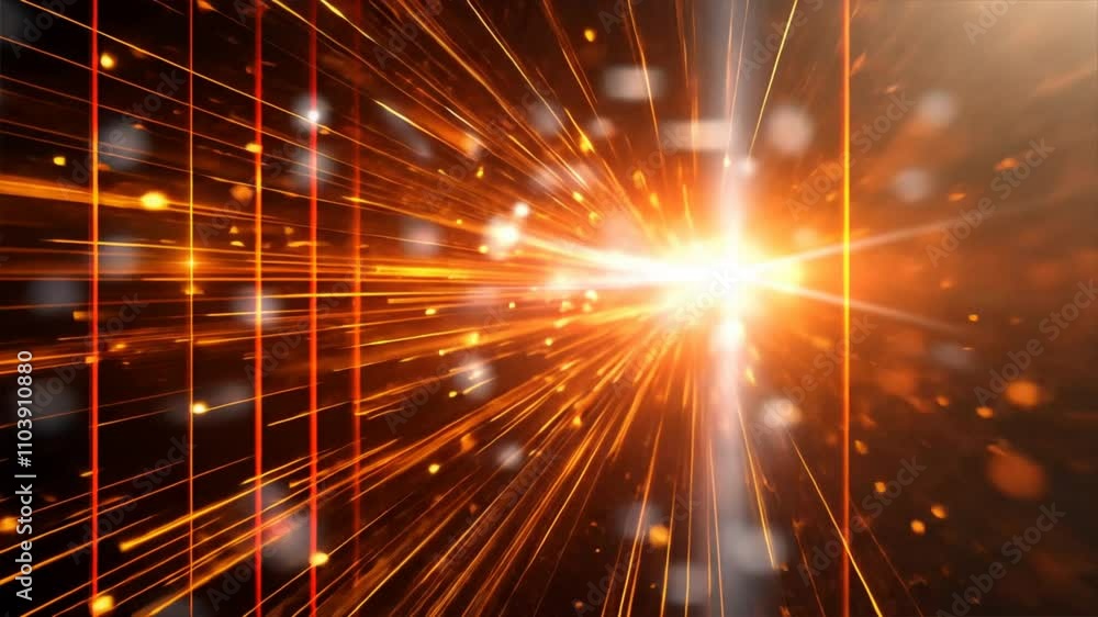 Poster dynamic light rays burst through dark background, creating energetic and vibrant atmosphere filled w