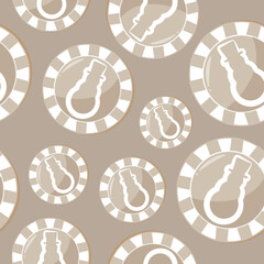 seamless pattern with poker chips, namely chips with a Christmas snowman design in beige tones on a beige background