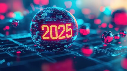 Futuristic digital sphere representing the year 2025.