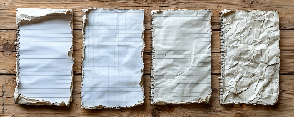 Poster a white notebook page, aged and crumpled, with both lined and checkered patterns, perfect for poster