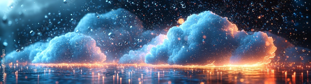 Poster a swirling detergent effect with light and a clean glow, featuring soap bubbles and sparkling sparks