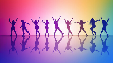 Fototapeta premium Dancing Silhouettes on a Vibrant Colorful Background