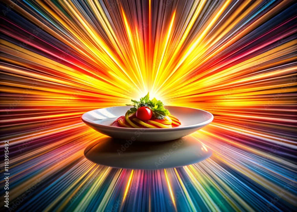Poster Vibrant Abstract Lines with Colorful Light and Shining Round Shapes Creating a Dynamic Food Photography Background for Culinary Art and Presentation
