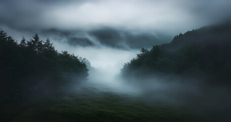 Fototapeta premium Dark gray mist rolling in, fading out to pure white with a soft, ethereal feel.