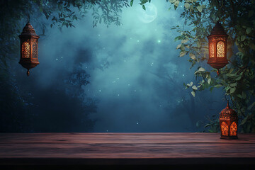 Islamic ramadan kareem celebration lantern with beautiful bokeh lights in the background.