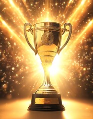 Golden E-sports trophy with radiant golden flare lighting. Created with generative AI technology