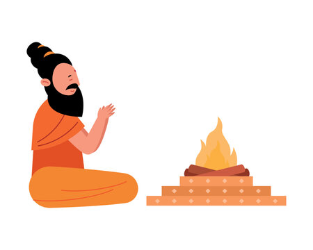 indian man celebrating the havan
