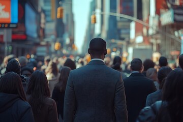 Man in Suit Walking NYC Street, Daytime Blur