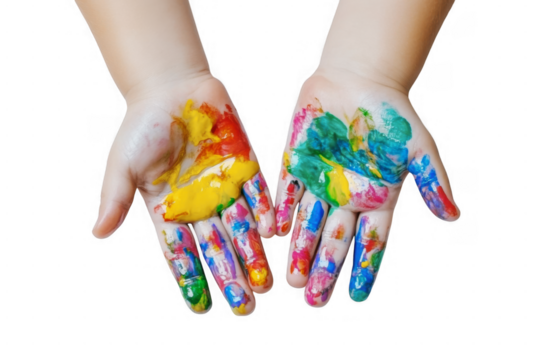 colorful painted child hands isolated on transparent background