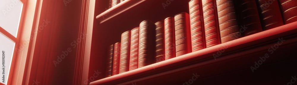 Poster a warm-toned image of a bookshelf filled with classic books, illuminated by natural light, creating 