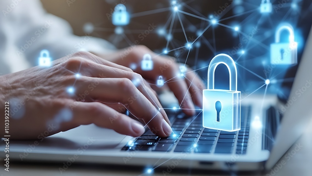 Aufkleber internet security and data protection concept, blockchain and cybersecurity