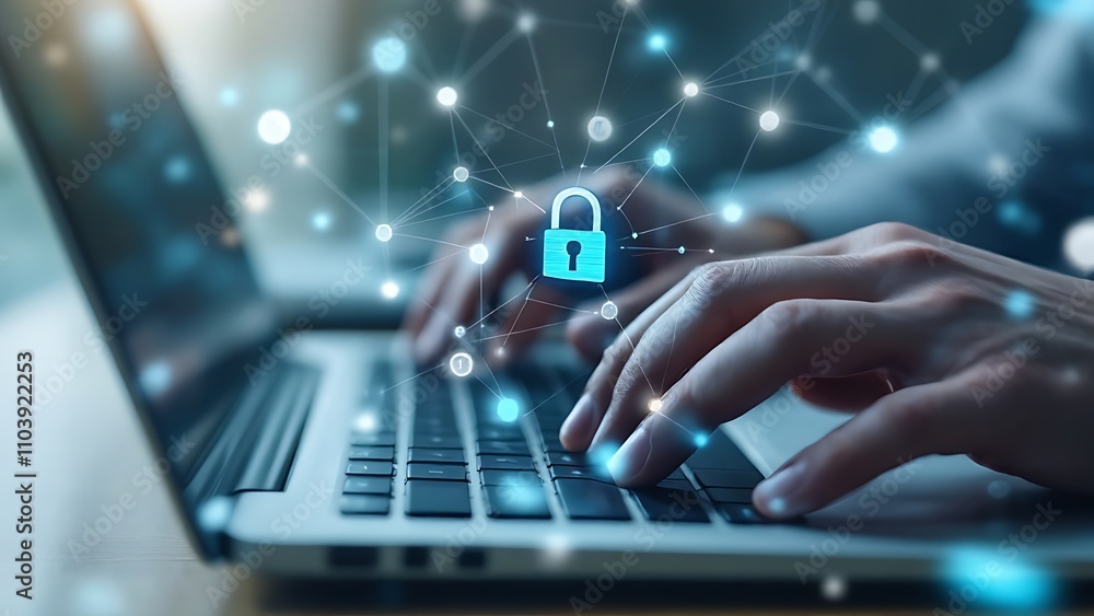 Aufkleber internet security and data protection concept, blockchain and cybersecurity