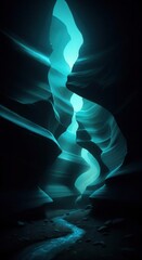 Ethereal blue glow illuminating serene canyon