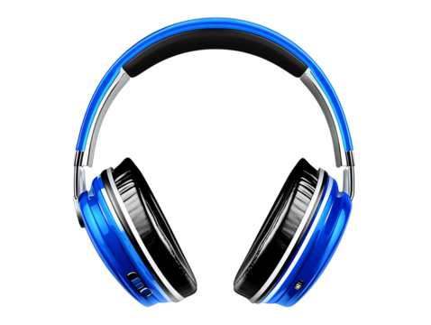Stylish blue headphones on a white isolated background.