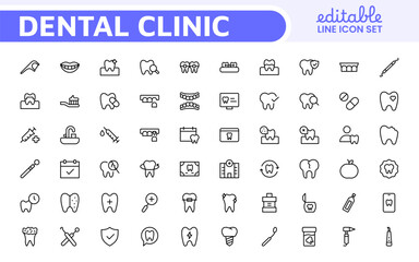 Dental Icon Set. A comprehensive collection of vibrant and professional icons for dental practices, perfect for patient communication to promote oral health awareness.