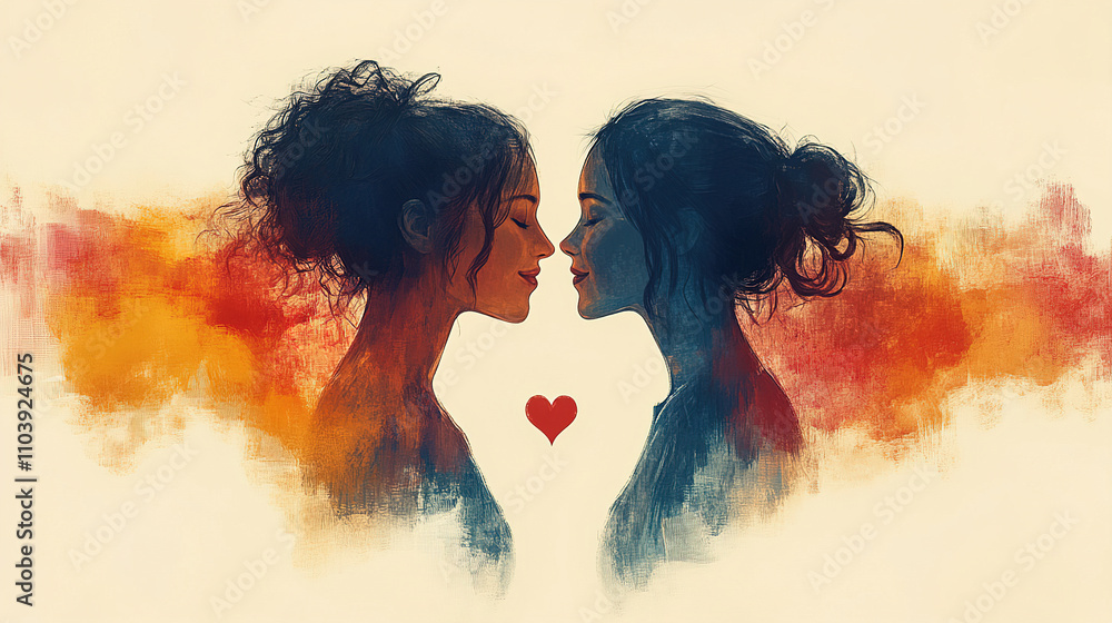 Aufkleber two silhouettes symbolize love and connection with vibrant colors in an artistic representation of e