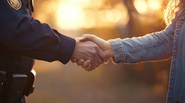 Police Officer Shaking Hands with Civilian to Symbolize Trust