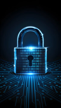 Digital padlock on blue circuit background, symbolizing strong digital protection Vertical Mobile Wallpaper