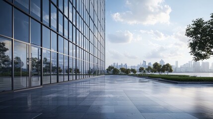 [Beautiful new modern metall building on the square with the city in the background] advertising, 8k, ultra-realistic, photograph, octane render, volumetric light, high detailed, sharp focus, trending