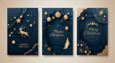 Various Christmas, New Year card and banner collection: Santa Claus, Christmas tree, snowman, reindeer, ornament, snowflake, snow covered village, xmas elements and decorations and many more.